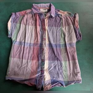 Vtg 80s Rrrruss Plaid Button Up Sleeveless Union Made